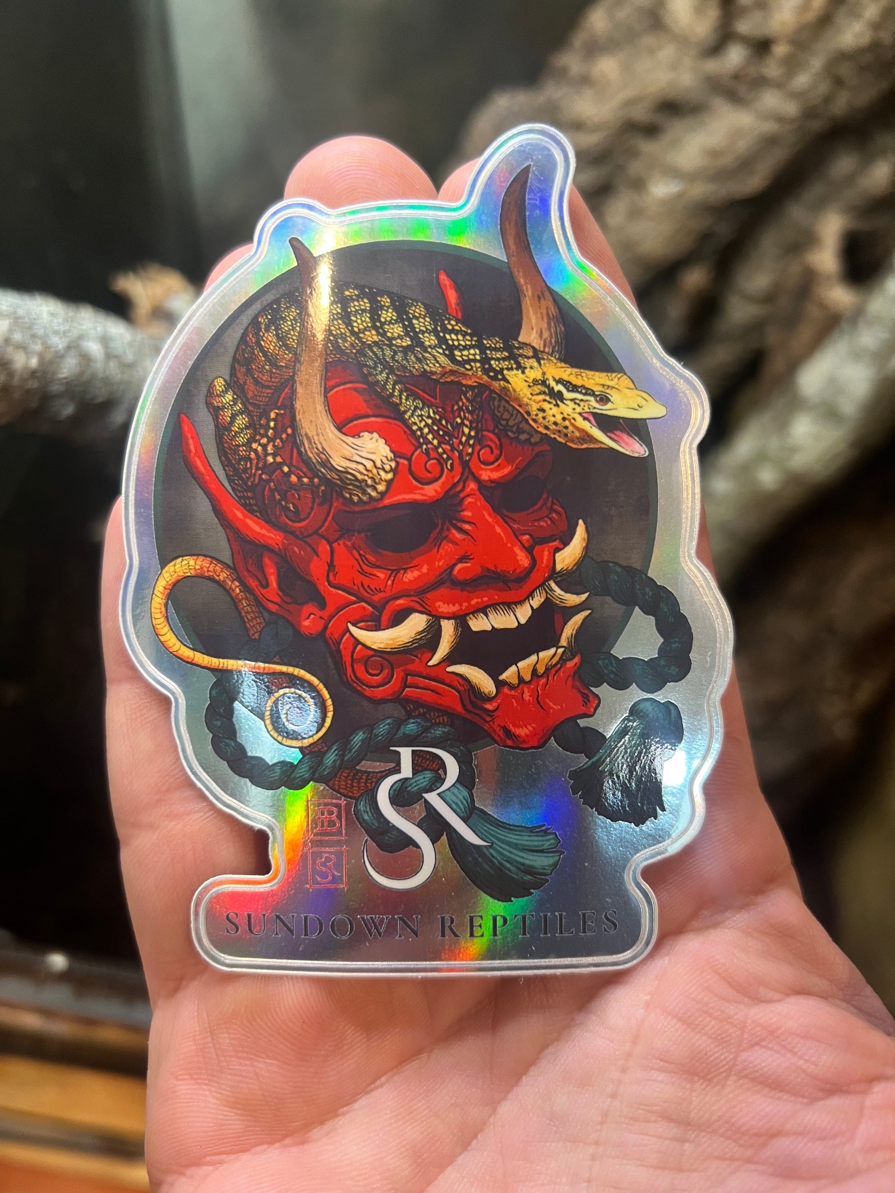 XL Holographic Oni Mask Sticker - Sundown Reptiles